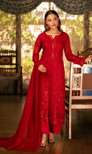 Shamooz Stitched 3 Piece Formals Collection'2025-Barn Red SE-041