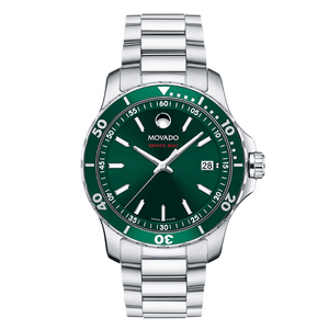 Movado Series 800 Silver Stainless Steel Green Dial Quartz Watch for Gents - 2600136
