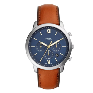 Fossil Neutra Brown Leather Strap Blue Dial Chronograph Quartz Watch for Gents - FS5453
