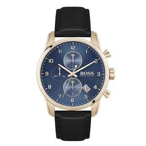 HUGO BOSS Skymaster Black Leather Strap Blue Dial Chronograph Quartz Watch for Gents - HUGO BOSS 1513783