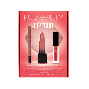 Huda Beauty Lip Trio Kit Rendez Vous Lipstick+Icon Liquid Lipstick+Rusty Pink Lip Contour
