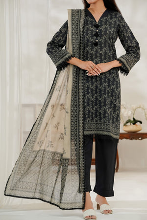 Aizal Stitched 3 Piece Printed Lawn Collection'2025-D-643-Dark Grey