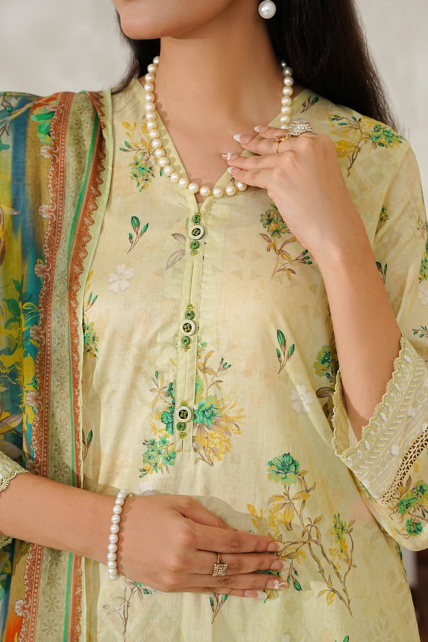 Aizal Stitched 3 Piece Printed Lawn Collection'2025-D-651-Cream