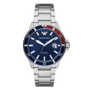 EMPORIO ARMANI Diver Silver Stainless Steel Blue Dial Quartz Watch for Gents- EMPORIO ARMANI AR 11339