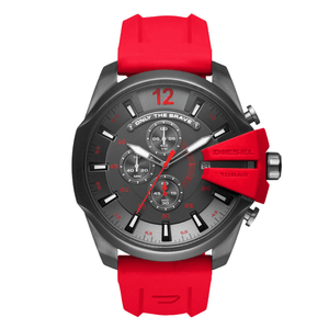 Diesel Mega Chief Red Silicone Strap Strap Gunmetal Dial Chronograph Quartz Watch for Gents - DZ4427