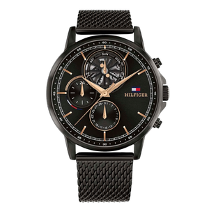 Tommy Hilfiger Stewart Black Mesh Bracelet Black Dial Chronograph Quartz Watch for Gents - 1710610