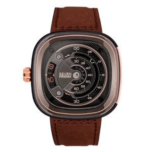 7Friday Brown Leather Strap Black Dial Automatic Watch for Gents - M2B/01-C368