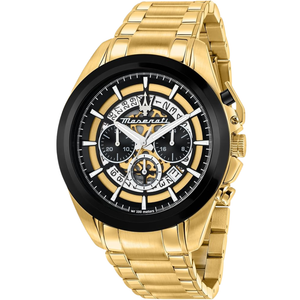 Maserati Traguardo Gold Stainless Steel Black Dial Quartz Watch for Gents - R8873612058