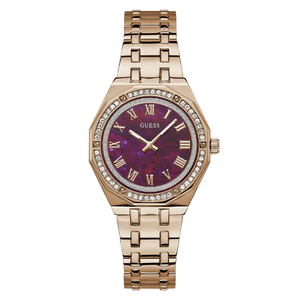 Guess Desire Rose Gold Stainless Steel Purple Dial Quartz Watch for Ladies - GW0770L3