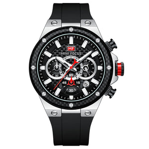 Mini Focus Black Silicone Strap Black Dial Chronograh Quartz Watch for Gents - MF0468G-01