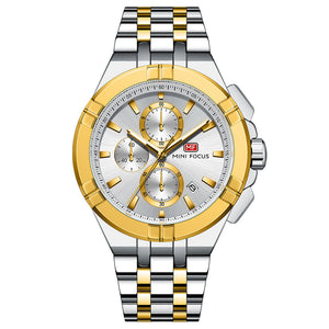 Mini Focus Two-tone Stainless Steel Silver Dial Chronograh Quartz Watch for Gents - MF0471G-02