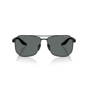 Prada Linea Rossa Rubber Black Grey Mirror Polarized Aviator Sunglasses – SPS A53 DG0/5Z1 (62-14-145)