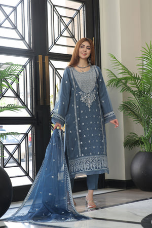 Dressline Neva Stitched 3 Piece Emb Luxury Organza Collection