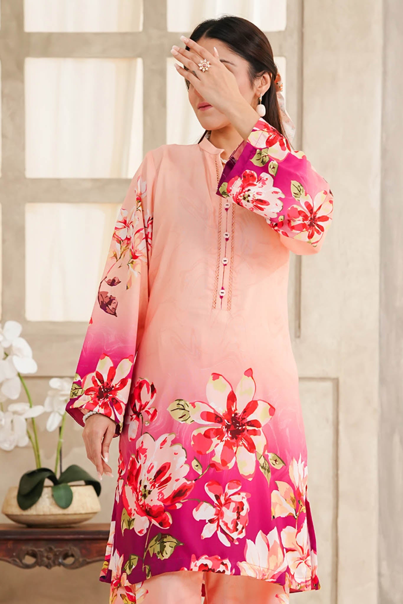Hazel By Aizal Stitched Co Ords Slub Linen Winter Collection'2025-AH-07-Peach
