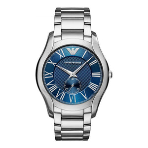 EMPORIO ARMANI Valente Silver Stainless Steel Blue Dial Quartz Watch for Gents - AR11085
