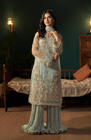 Mehar O Maah By Fabiha Fatima Unstitched 3 Piece Formals Collection'2025-Aquamarine