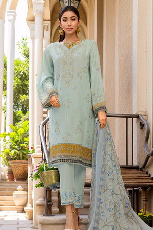 Bin Saeed Stitched 3 Piece Luxury Plain Cotton With Chiffon Dupatta Collection'2025-SMPC-1868-Ferozi