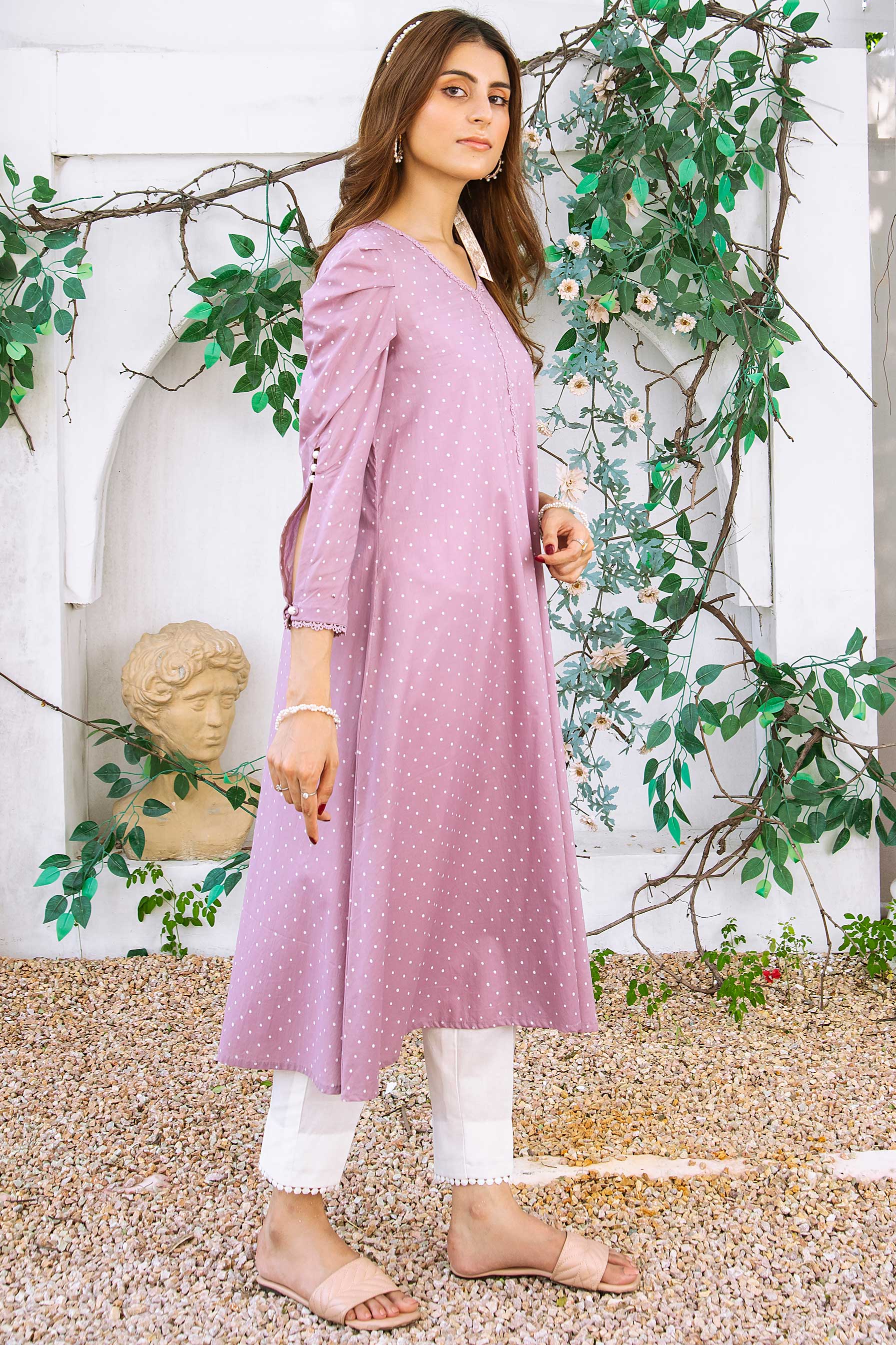 Aayra Stitched Summer Collection'2025-AY361 - Purple Dot Shirt