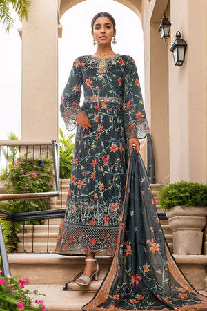 Bin Saeed Stitched 3 Piece Emb Lawn Frock Vol-02 Collection-SM-1628-Blue