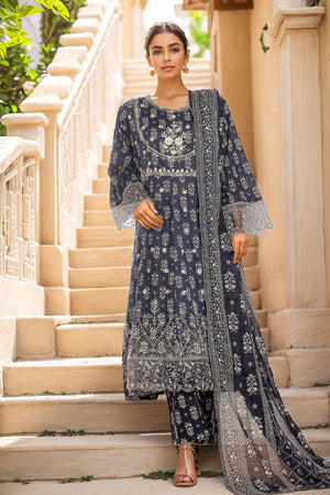 Bin Saeed Stitched 3 Piece Emb Lawn Frock Vol-02 Collection-SM-1633-Blue