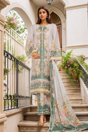 Bin Saeed Stitched 3 Piece Exc Chikankari Lawn Collection'2025-SM-2136-Off White