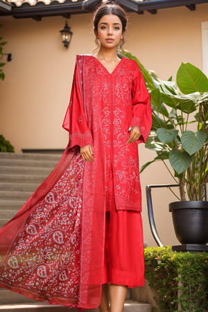 Bin Saeed Stitched 3 Piece Luxe Self & Self Collection'2025-NSM-2225-Red