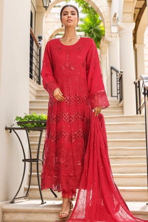 Bin Saeed Stitched 3 Piece Luxury Emb Chiffon Frock Vol-03 Collection-OMSC-1677-Maroon