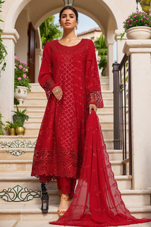 Bin Saeed Stitched 3 Piece Luxury Emb Chiffon Frock Vol-03 Collection-OMSC-1680-Red