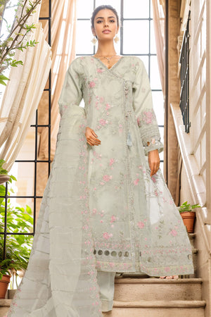 Bin Saeed Stitched 3 Piece Luxury Emb Organza Frock Collection'2025-OWS-1831-Pista