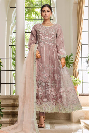 Bin Saeed Stitched 3 Piece Luxury Emb Organza Frock Collection'2025-OWS-1833-T Pink