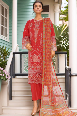 Bin Saeed Stitched 3 Piece Luxury Plain Cotton Vol-02 Collection-LF-1604-Red