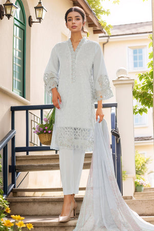 Bin Saeed Stitched 3 Piece Luxury Plain Cotton Vol-02 Collection-LF-1606-Sky
