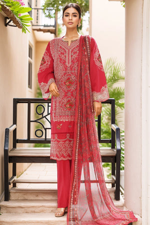 Bin Saeed Stitched 3 Piece Luxury Plain Cotton Vol-02 Collection-LF-1610-Red