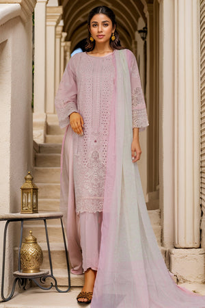 Bin Saeed Stitched 3 Piece Luxury Plain Cotton Vol-03 Collection-LF-1718-Pink