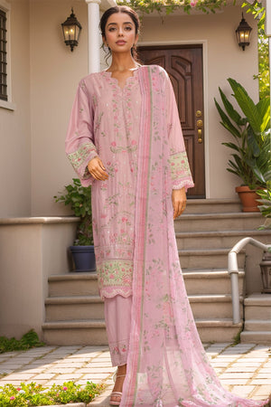 Bin Saeed Stitched 3 Piece Plain Cotton with Emb Trouser Collection'2025-SMPC-1970-Pink