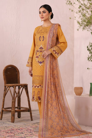 Bin Saeed Stitched 3 Piece Luxury Plain Cotton Collection'2025-LF-2482-Mustard
