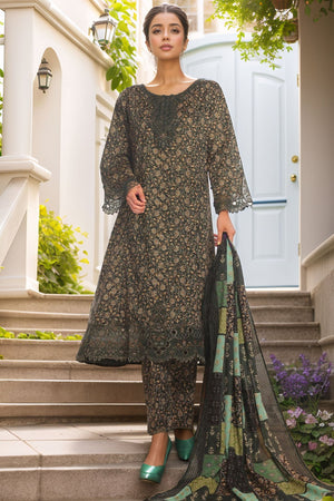 Bin Saeed Stitched 3 Piece Emb Lawn Frock Vol-03 Collection-SM-1634-Green