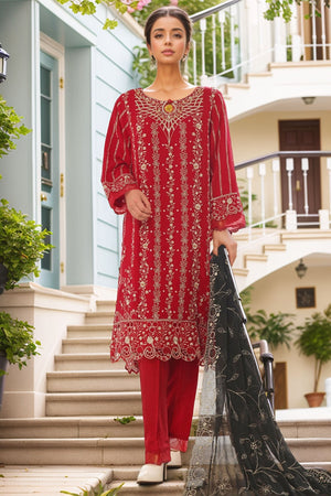 Bin Saeed Stitched 3 Piece Luxury Emb Chiffon Collection'2025-RTSC-1553-Red