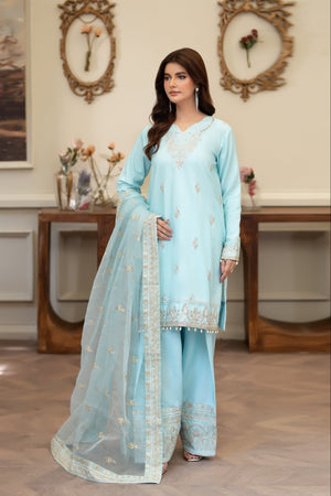 Summer Scent By Nine Needles Stitched 3 Piece Summer Collection'2025-Blue Crush-NP-12