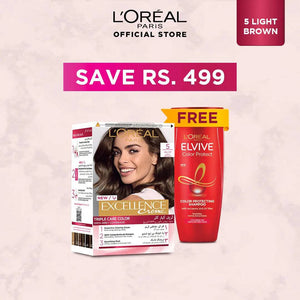 Bundle - L'Oreal Paris Excellence Creme - 5 Light Brown Hair Color with Free Shampoo - My Store