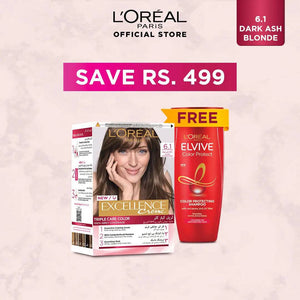Bundle - L'Oreal Paris Excellence Creme Hair Colour #6.1 Dark Ash Blond Hair Color with Free Shampoo - My Store