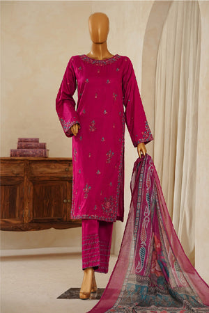 Muse By HZ Stitched 3 Piece Emb Dobby Jacquard Vol-04 Collection'2025-DEJ-3P-027-Berry Pink