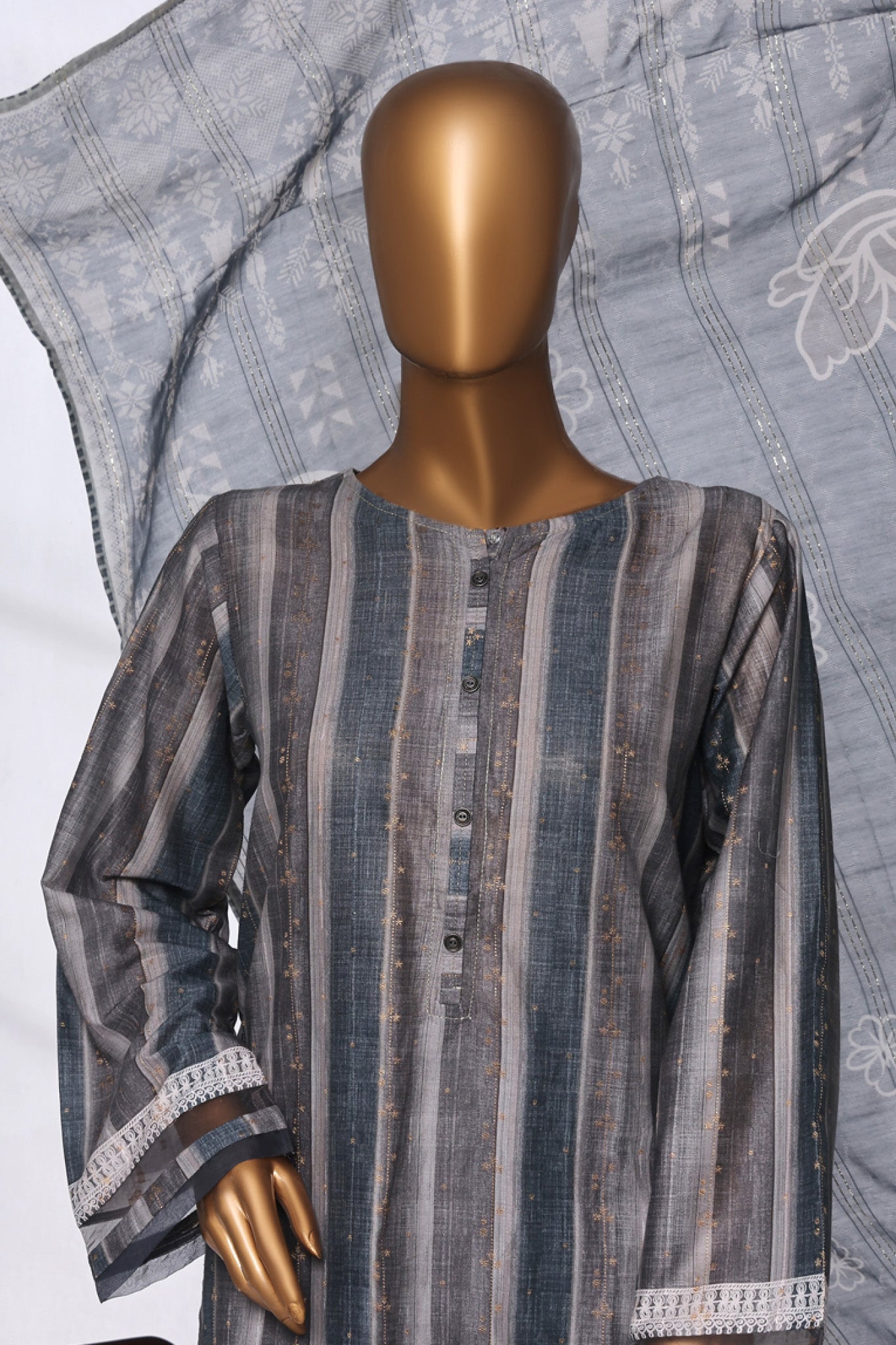 Damask By HZ Stitched 3 Piece Prints Jacquard Collection'2025-DPJ-038-Strip