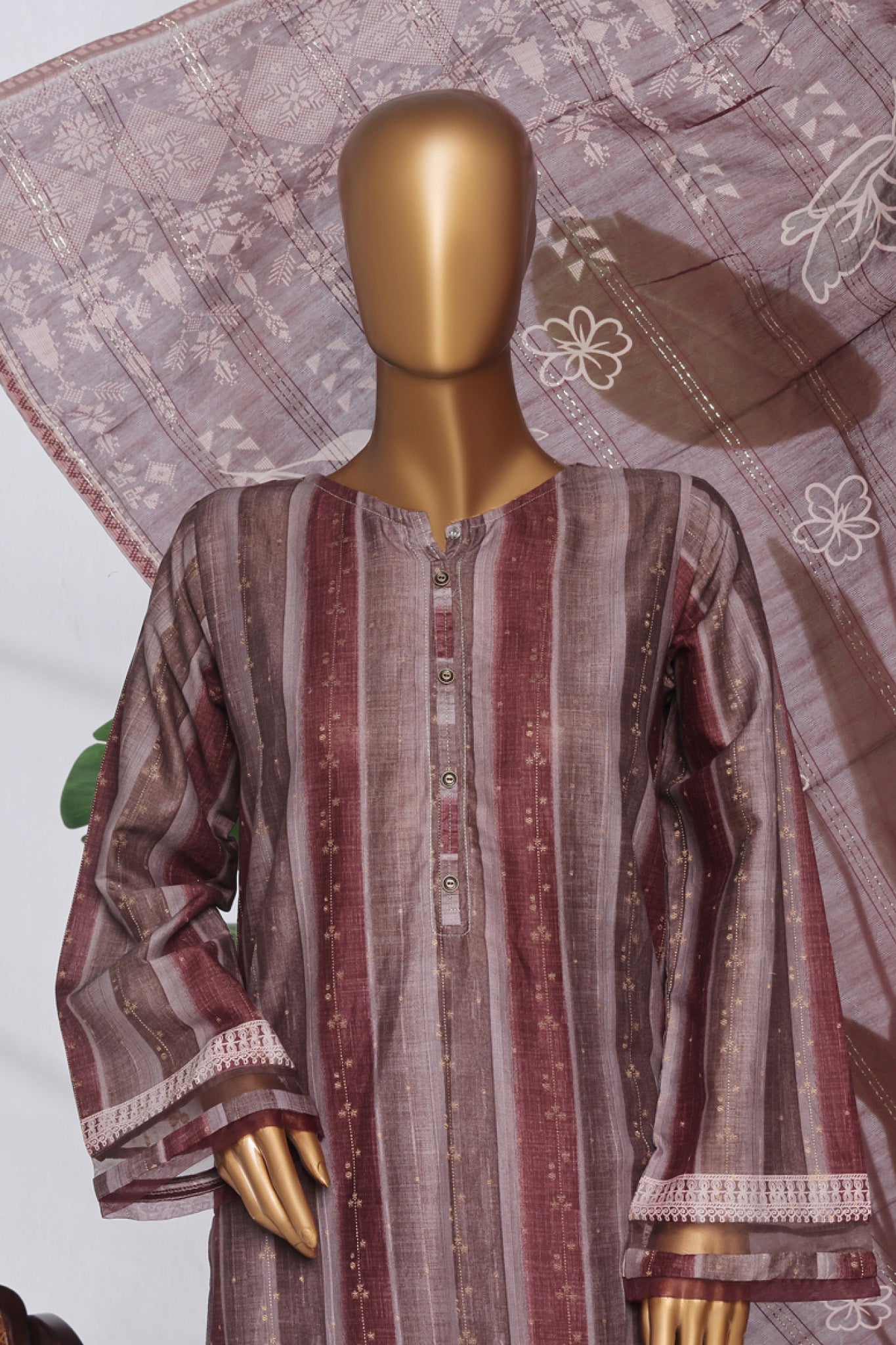 Damask By HZ Stitched 3 Piece Prints Jacquard Collection'2025-DPJ-039-Rouge