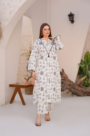 Threads & Weaves Stitched 2 Piece Lawn Collection'2025-Classic White Intricate Lawn Suit-RTWL25104