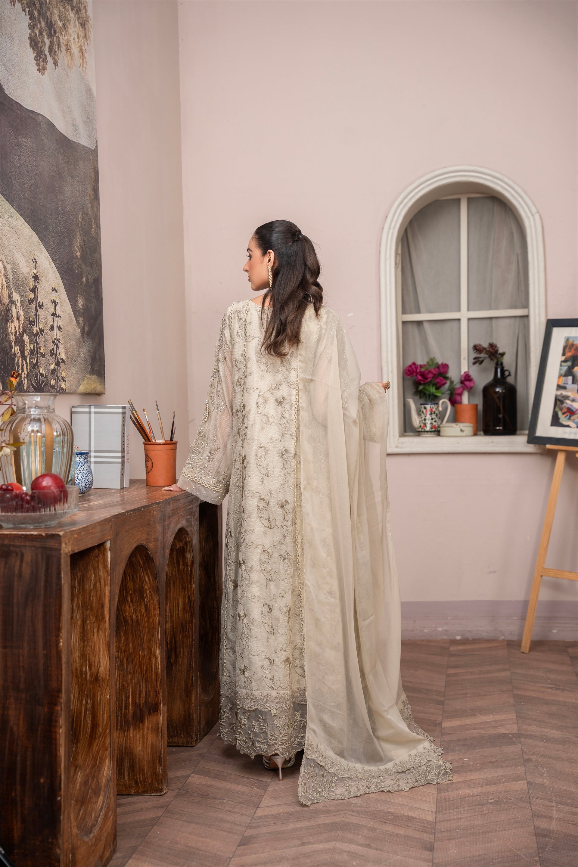 Saffiya By Manahils Stitched 3 Piece Formals Collection'-2025K-160-CAMEL BROWN