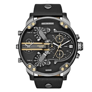 Diesel Mr Daddy Black Leather Strap Black Dial Chronograph Quartz Watch for Gents - DZ7348