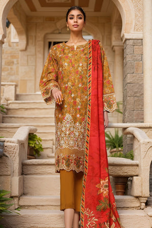 Eid Ke Rang By Bin Saeed Stitched 3 Piece Chikankari Lawn Collection'2025-WC-1785-Mustard