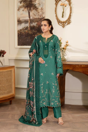 Summer Scent By Nine Needles Stitched 3 Piece Summer Collection'2025-Emerald Dream-NP-09