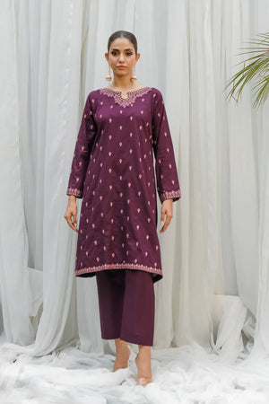 Dhaga Stitched 2 Piece Co Ords Summer Collection'2025-Purple Embroidered